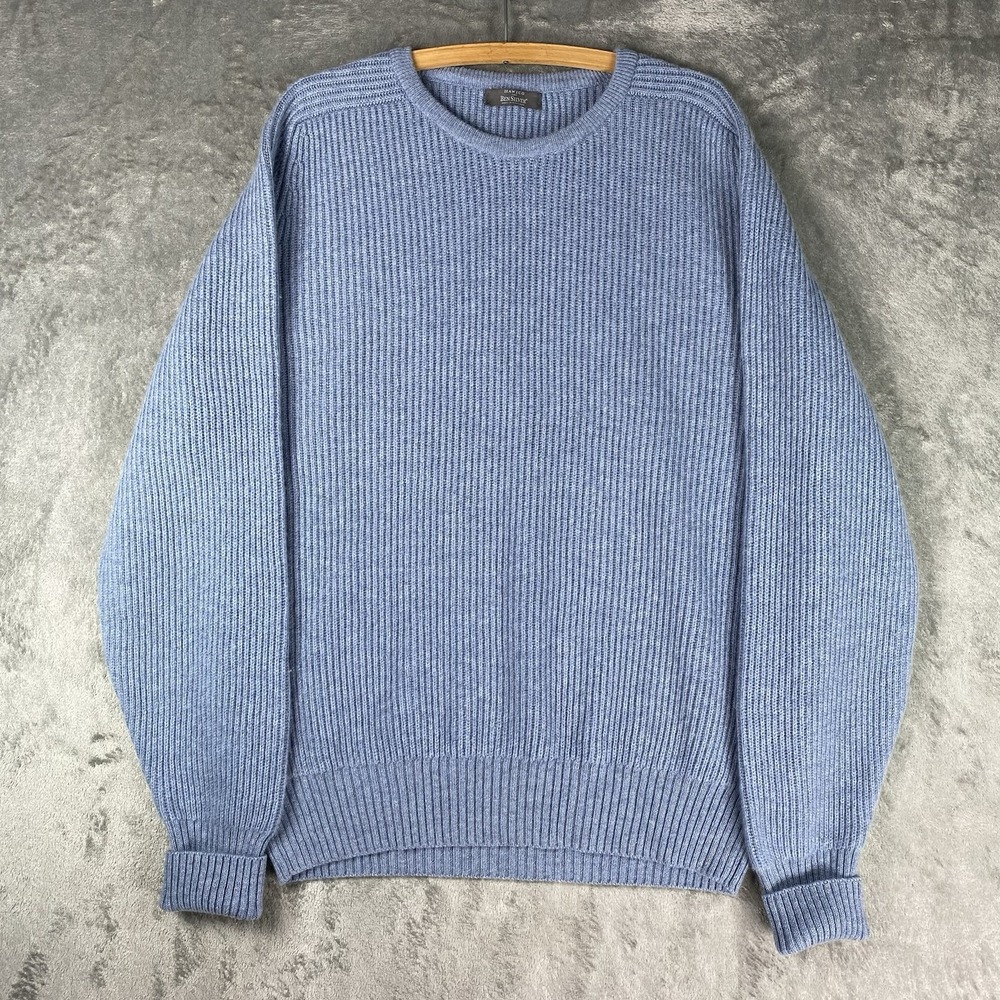 Hawico Ben Silver Sweater Mens M Blue 100% Cashmere Ribbed Pullover Scotland